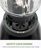 Vista 6 de GDOR Blender, 52 Oz Glass Jar, Multi-Function Kitchen Blender & Grinder Combo, 9 Functions with Shakes, Puree, Crush Ice, and Chop, Max 700W, Self