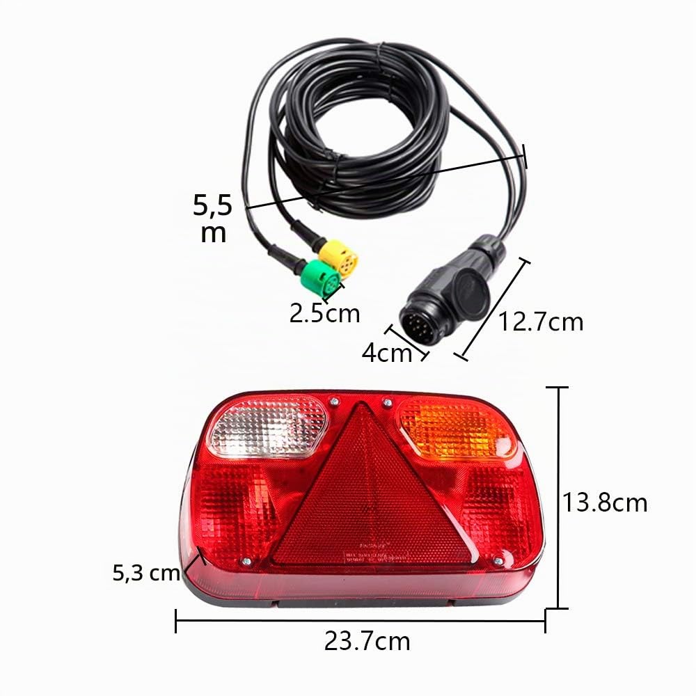 Rimorchio Fanali Posteriori Kit, 12V Impermeabile Universale Rimorchio Luci Posteriori Kit, Con Spina 13 Poli 2 Pezzi 5,5m Di Lunghezza Cavo 5 Conduttori,Per RV/Autocarro/Trattore