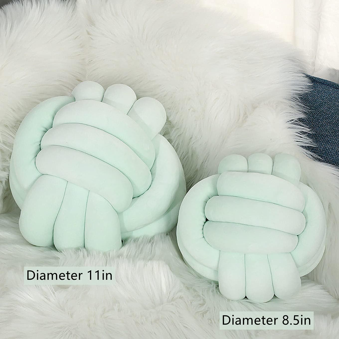 Knot Pillow Ball Round Cushion Pillows, Children Room Decoration Plush Toys Calming Stress Relief Toy (Mint,8.5in/22cm)