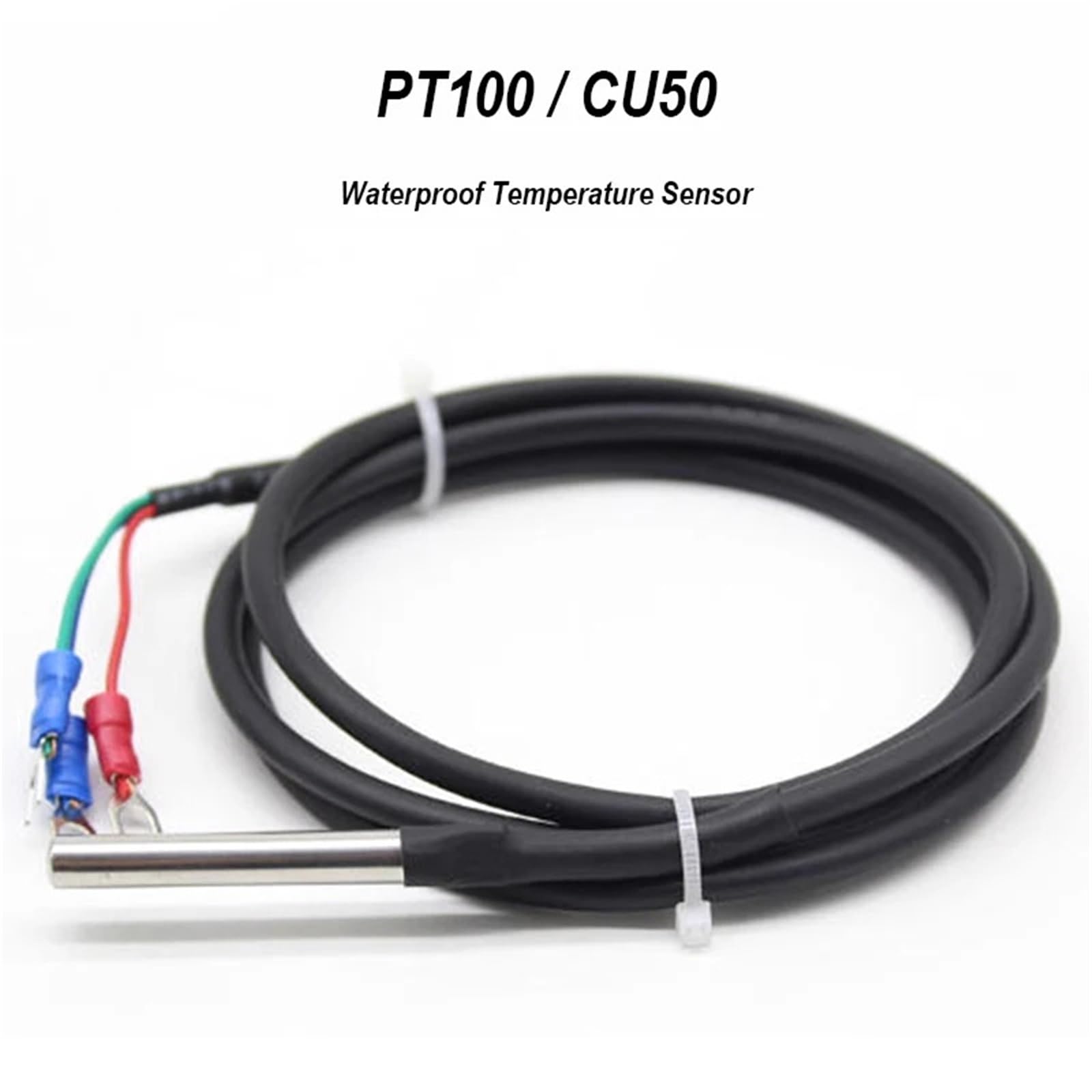 1 sonda PT100/CU50 de acero inoxidable 5 * 50, sensor de temperatura, termopar, resistencia térmica, cable de protección de silicona(PT100 Length 10m)