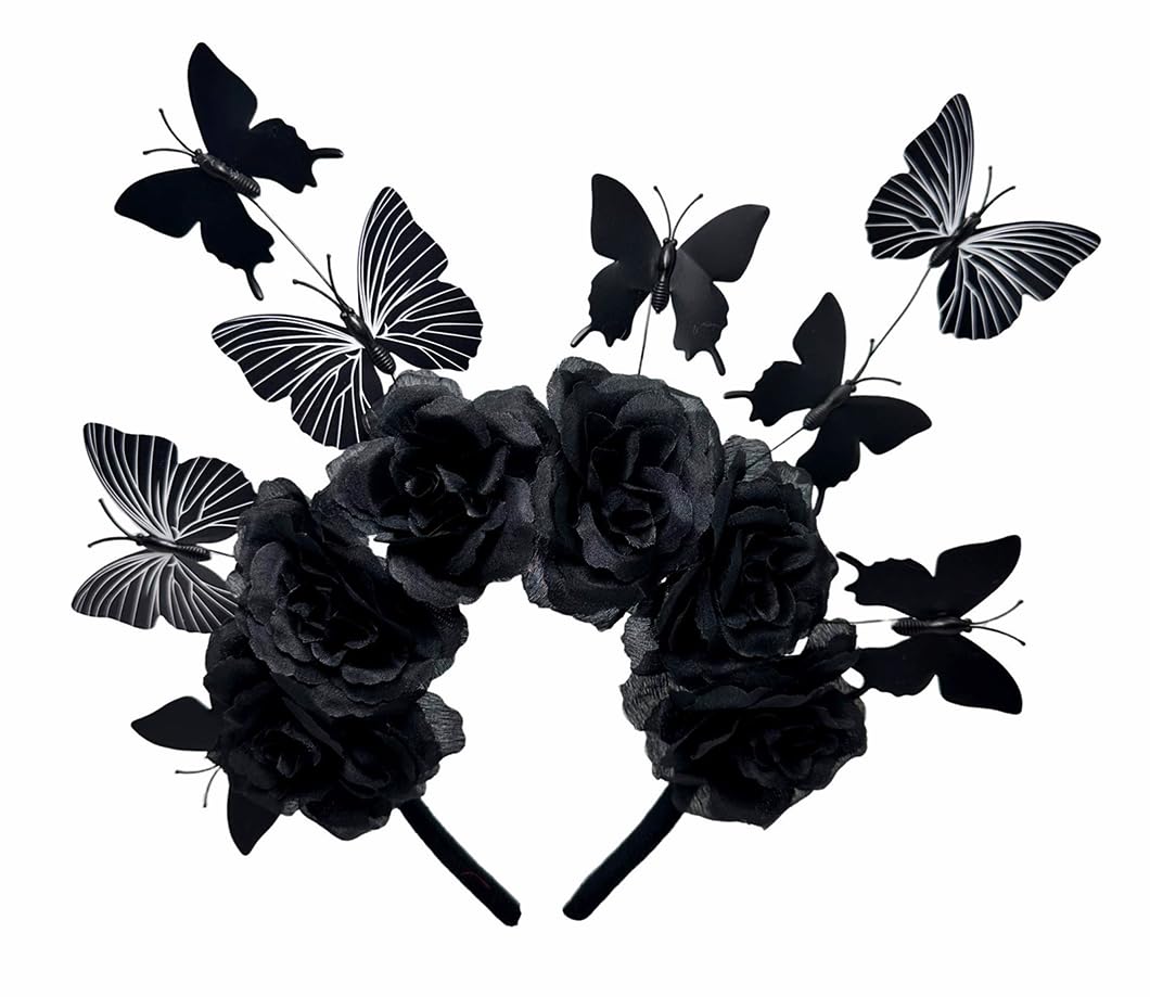 Taodyans Halloween Headband Flower Crown Headpiece Day of the Dead Costume for Women Party Cosplay Gothic Headwear Accessories (Butterfly)