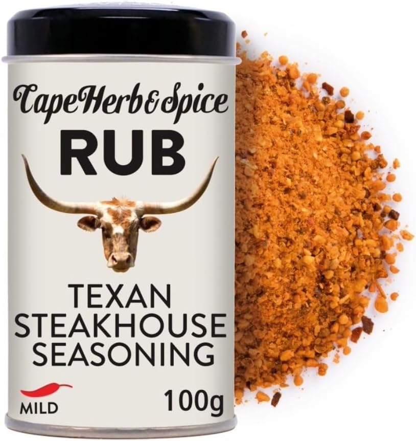 Cape Herb & Spice Rub Texan Steakhouse Seasoning Condiment, Chilli Rating Mild, 100 g Tin (Pack of 1)