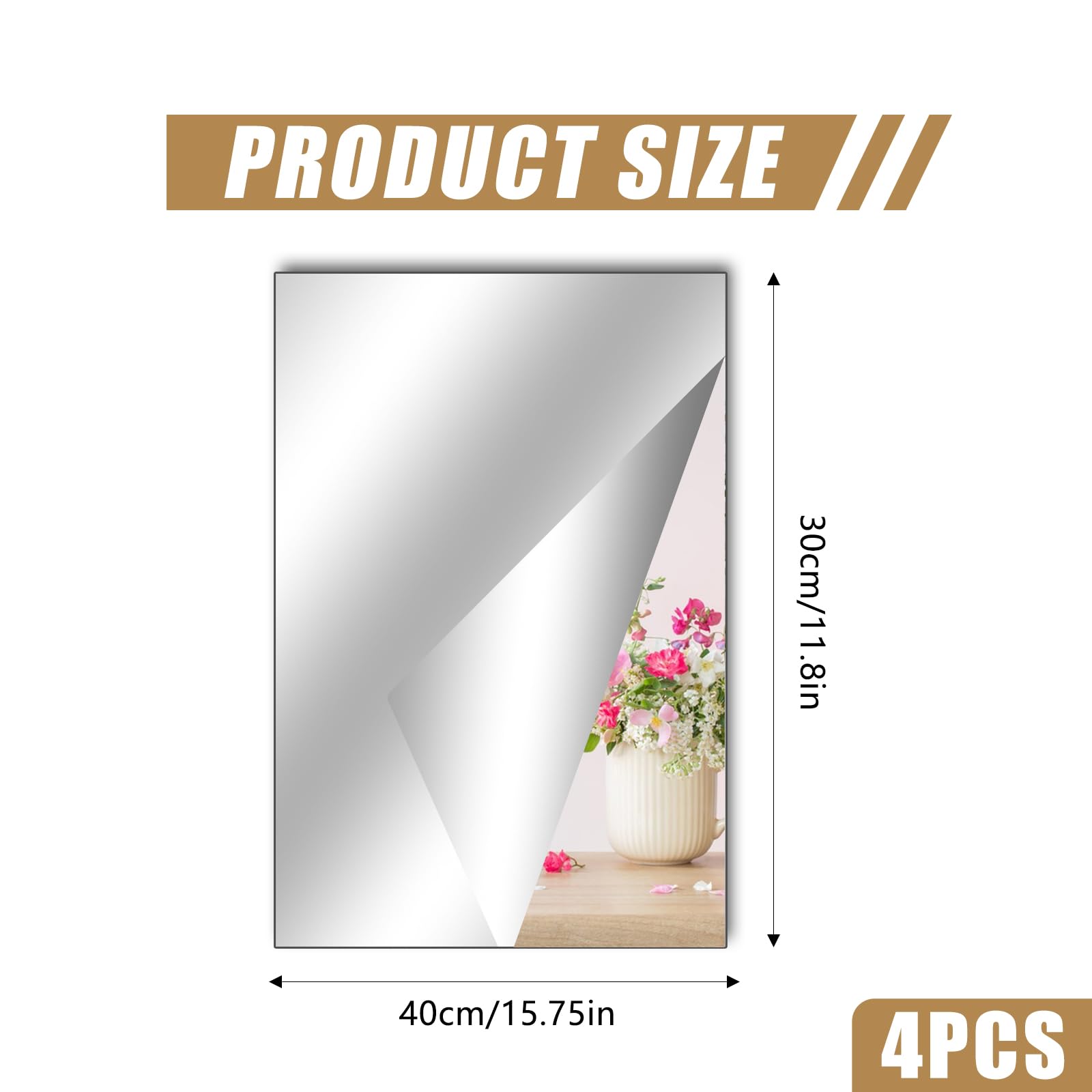 TSLBW 4 Pack Self Adhesive Mirror Stickers 40x30cm Acrylic Mirror Sheets for Wall School Home Livingroom Bathroom Bedroom Decor — view 2