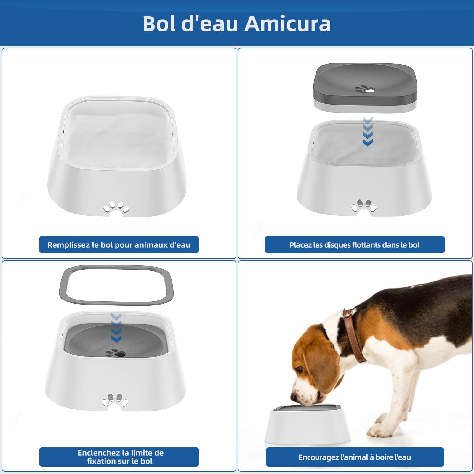 Amicura Gamelle Anti Fuite, Gamelle Eau Chien Anti Éclaboussure pour Chien Chat Chiot Cocker, Grande Capacité 1L Anti Glouton, No-Spill Gamelle d'eau Flottante pour Animal Voyage