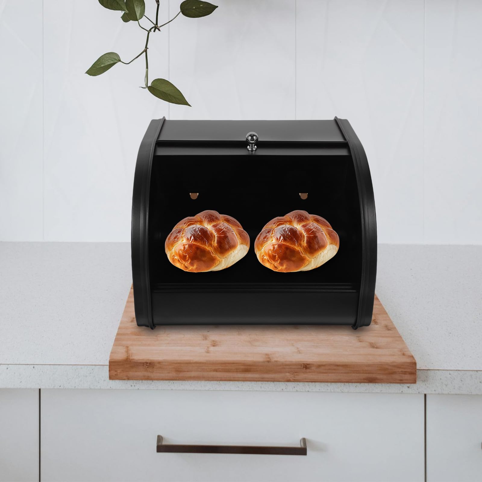 Brotkasten Schwarz für Küche und Arbeitsplatte, aus Metall