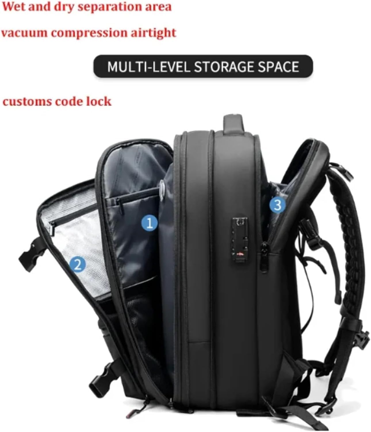 Generisch Ezyvac Rucksack, Airbag Rucksack Vakuum, Travel Vacpack Vakuum, 60l Expandable Backpack with Vacuum Compression, Water Resistant Bags