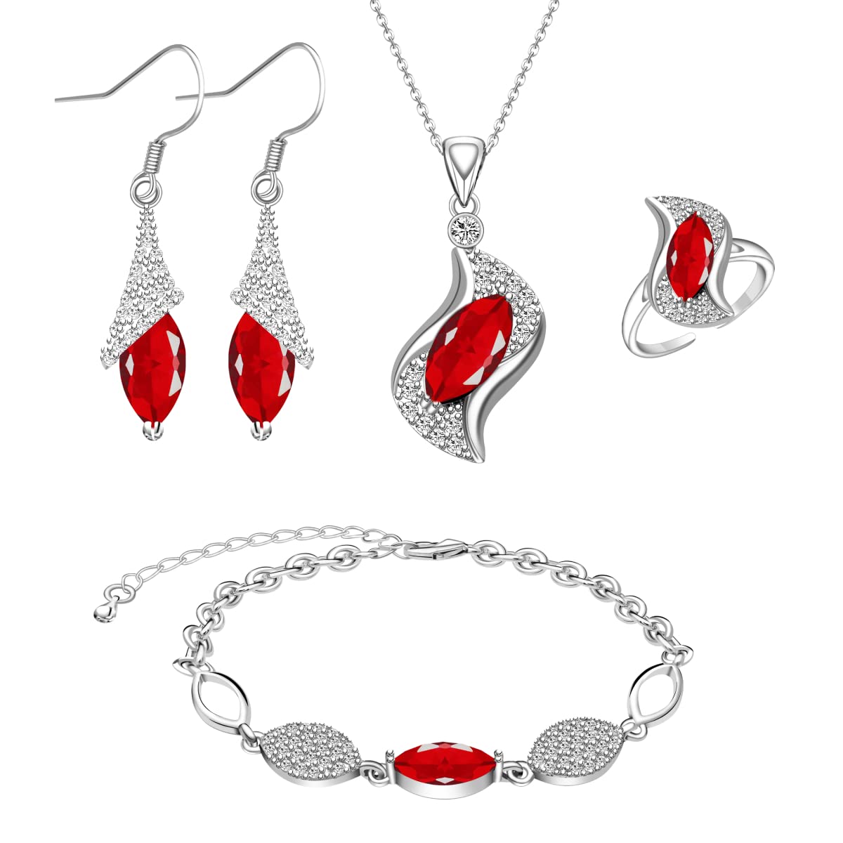 ZCGJWEZCGJWE Jewelry Sets for Women Necklace Dangle Earrings Adjustable Ring Bracelet Costume Luxury Set for Women Girl Mom Wife Girlfriend Best Friend Ladies Bride bridesmaid Gift