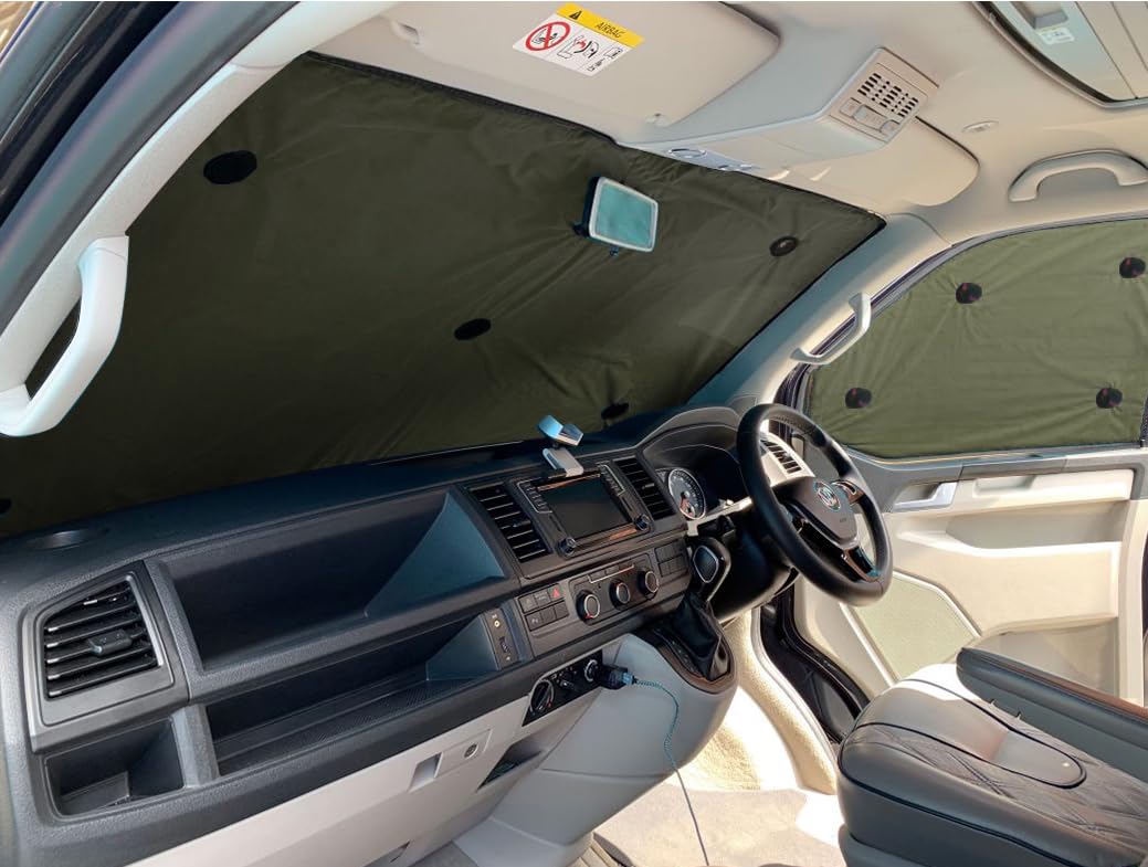 Covprotec Thermo-Rollos vorne, kompatibel/Ersatz für Ford Tourneo Connect (2013-2021), Trägerfarbe in Khaki-Grün