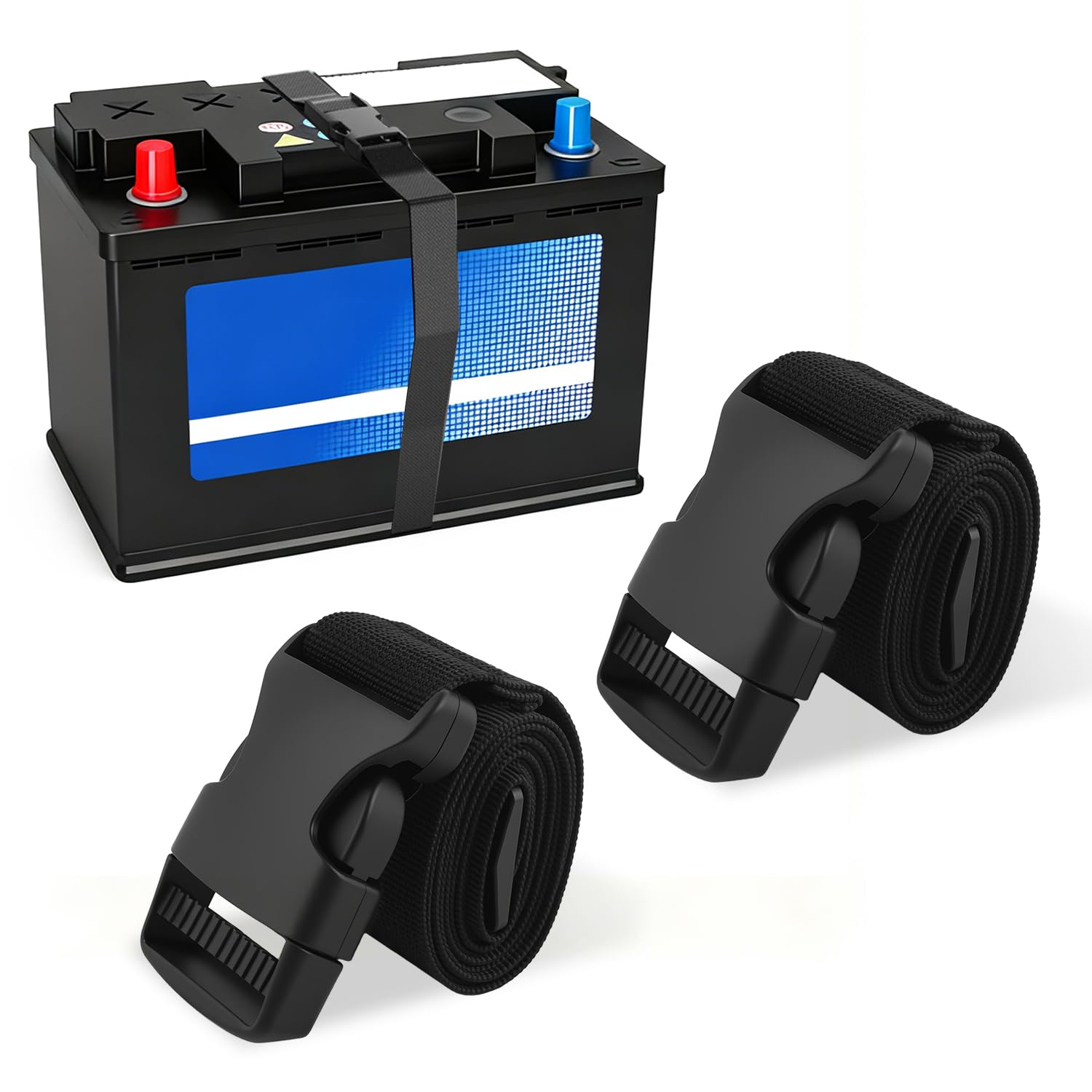 2PCS 39" Car Battery Tie Down Strap with Elastic Buckle,Adjustable Battery Strap for Most Battery Box of Cars Trucks SUVs Boats,Most Reliable Battery Strap Hold Down (2PCS)