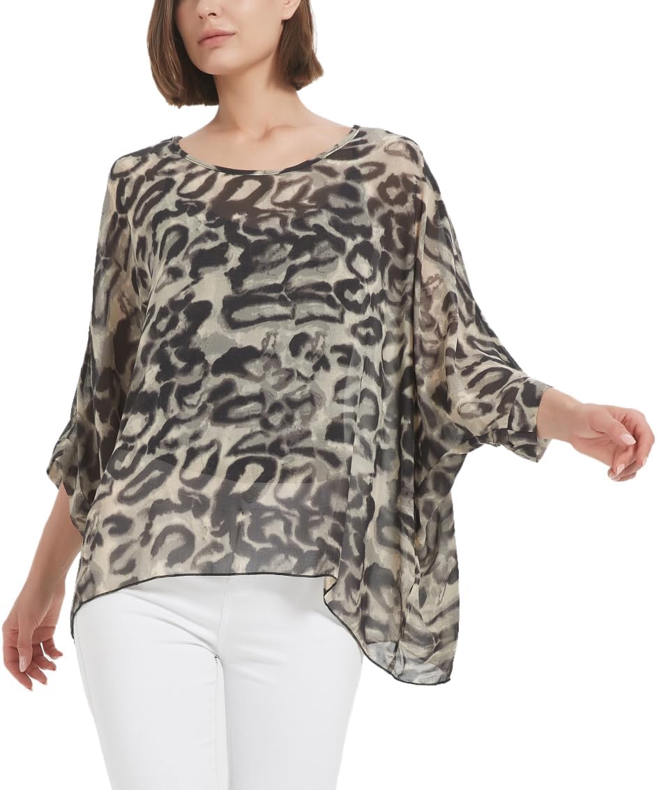 Women's Loose Alicia Floral Print Chiffon Blouse Batwing Blouses Bohemian Flowy Tops Top T-Shirt