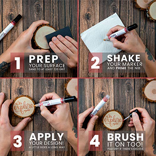 Scorch-Marker-Pro-Non-Toxic-Chemical-Wood-Burning-Pen-Heat-Sensitive-Double-Sided-Marker-for-Wood-and-Crafts-Bullet-Tip-and-Foam-Brush-for-Easy-Application-New-Improved-Formula