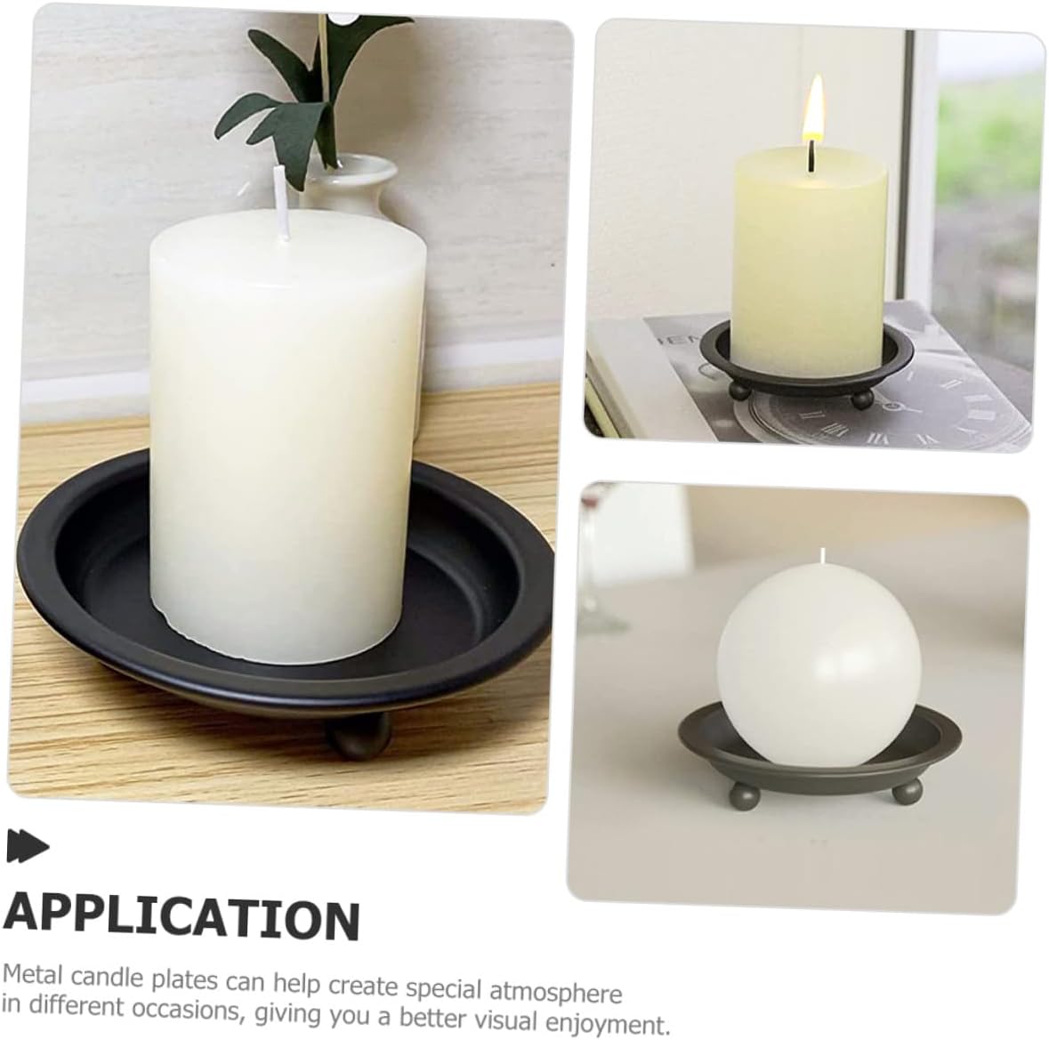 Metal Round Candle Holder Set Black Vintage Pillar Candle Holders with Plates for Dining Table Centerpiece 2 Pieces