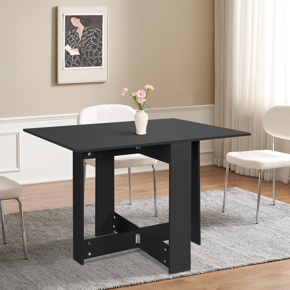 HUOLE Mesa de Comedor Plegable con Alas Abatibles Mesa Abatible para Cocina Salón-Mesa Plegable de Comedor Mesa Auxiliar de Cocina con 2 Alas Abatibles Ahorra Espacio-103 * 76 * 73,4 cm (Negro)