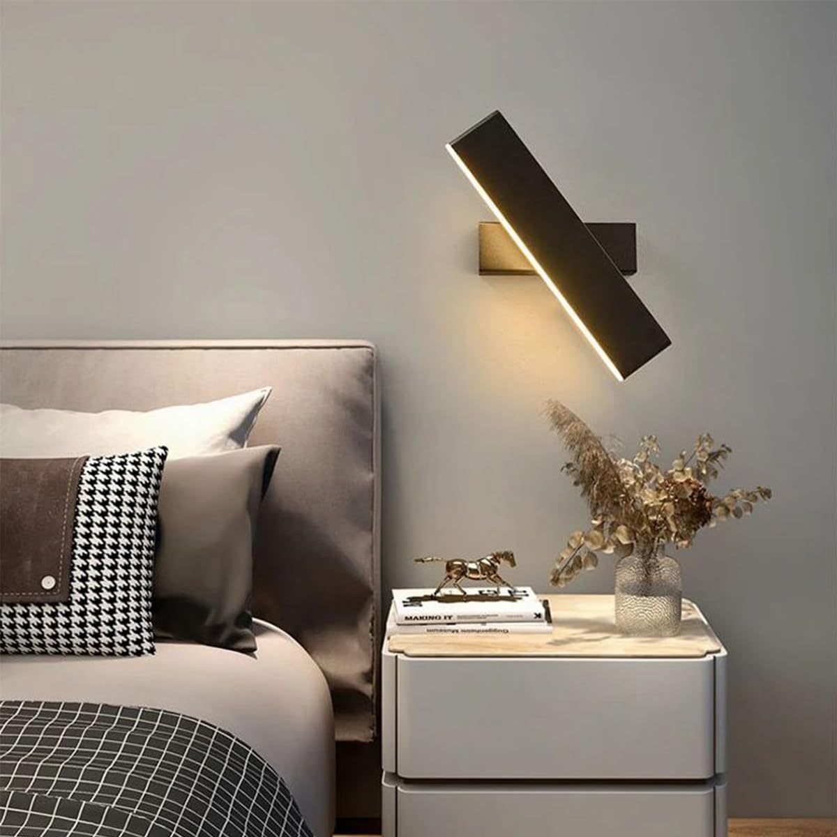 9W Aplique de pared Interior, Giratoria de 360 ° | Lámpara de Pared Moderna, Luz de Pared LED Negro para Dormitorio, Sala de Estar, Pasillo, Escaleras, Blanca Cálida