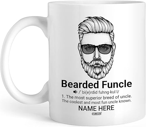 CUBICER Tazas de café personalizadas con frases divertidas, vasos de hongos barbudos, nombre personalizado, tío de cerámica blanca, novedad, tazas