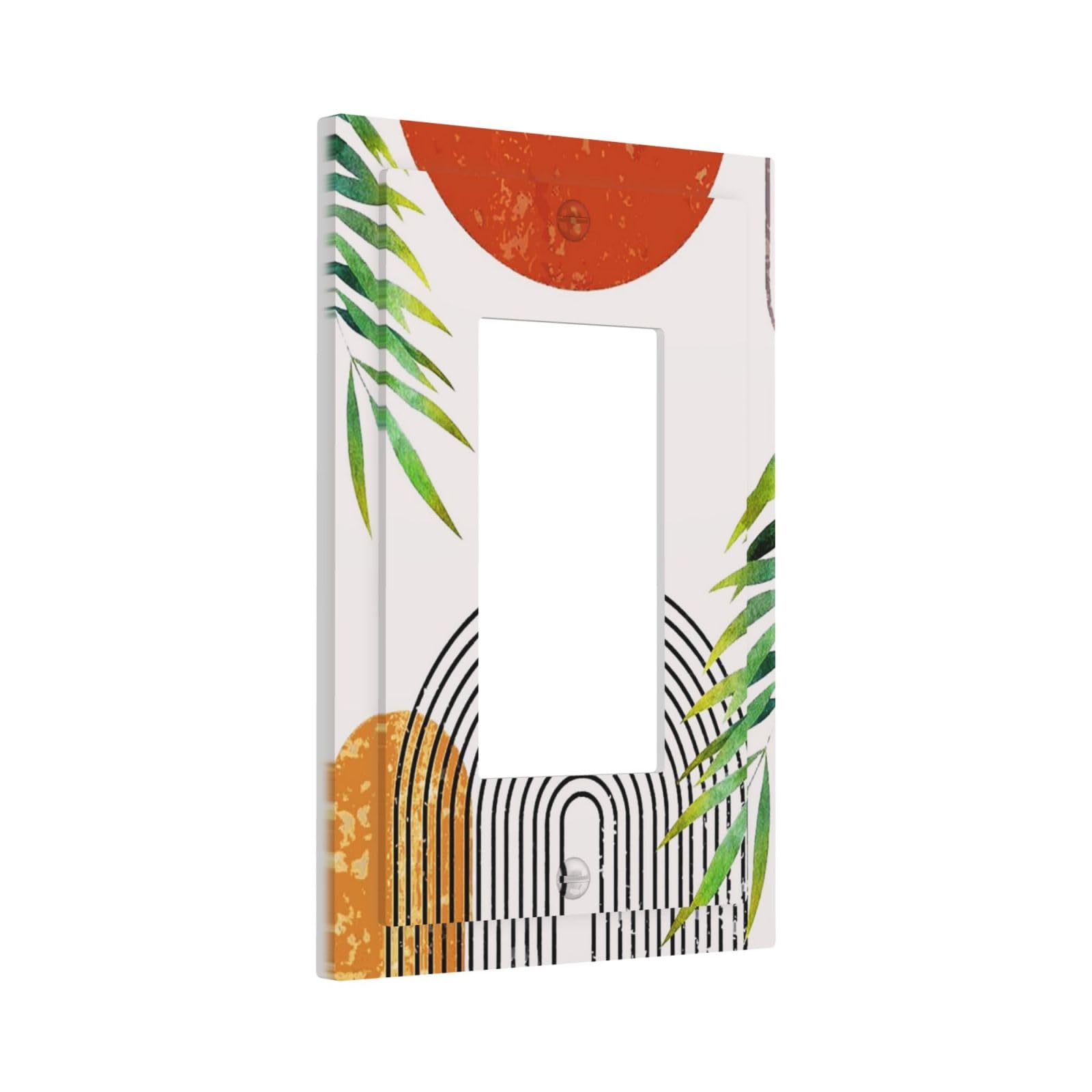 Photo 1 of Abstract Boho Modern Mid Century Bohemian Sun 1-Gang Decorator Rocker Outlet Light Switch Cover Orange Minimalist Arch Leaf Decorative Single Device GFCI Receptacle Switch Wall Plate Dimmer Mid Size