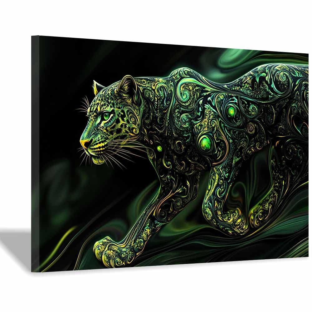 JOSUE Animals Wall Art Canvas Prints Cool Leopard Tree Abstract Pictures for Living Room Home Wall Decoration(Turquoise 54)-70x100cm Framed