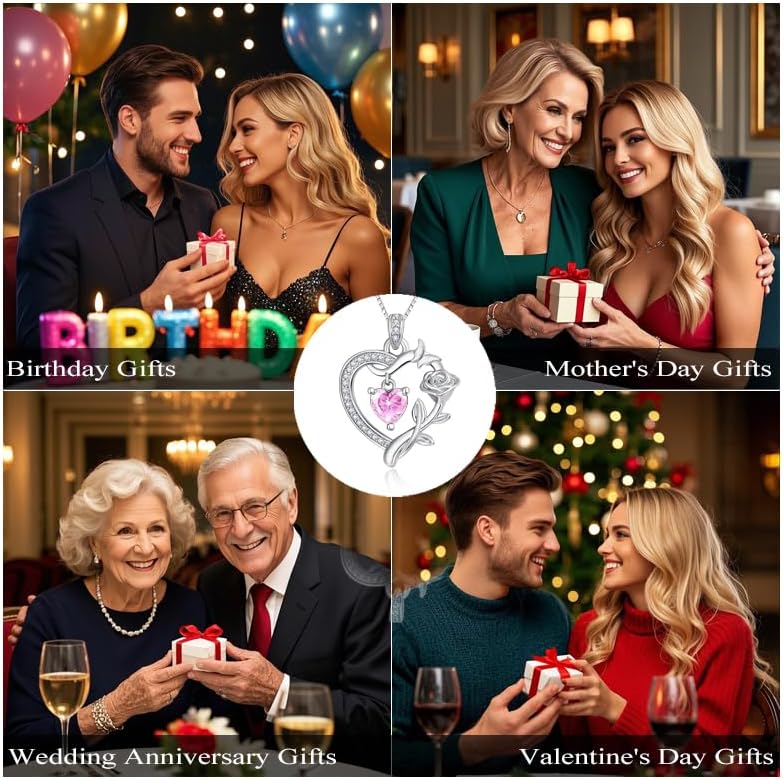 HeartMelody Heart Necklaces for Women Gold,14k 18K White Gold Plated Dainty Rose Butterfly Necklace with Garnet Birthstone Pendant Necklace Everyday Jewelry Birthday Christmas Gifts for Women Mom Her - Image 6