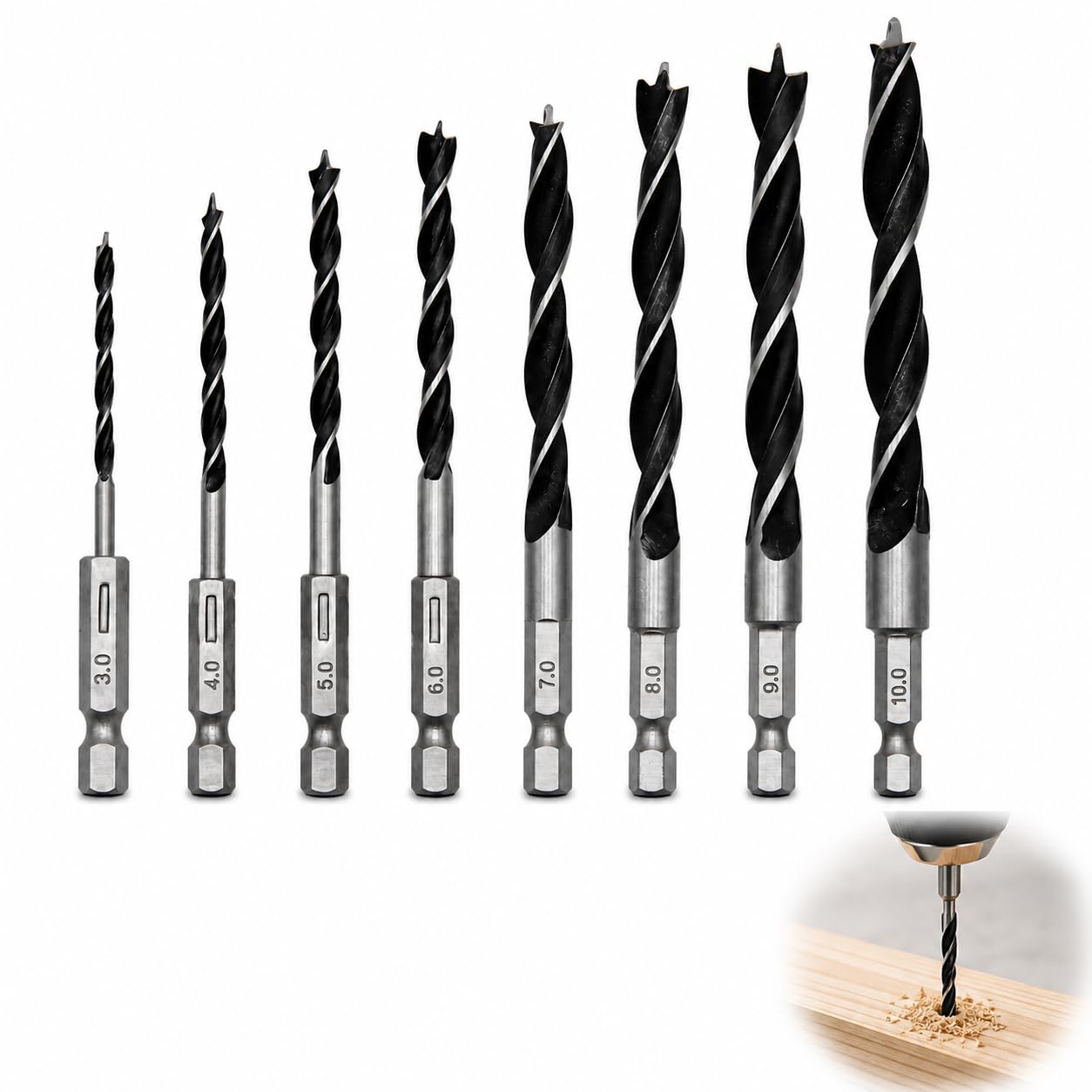 Amazon | 8本セット 木工用ドリルビット - 3/4/5/6/7/8/9/10mm 六角軸