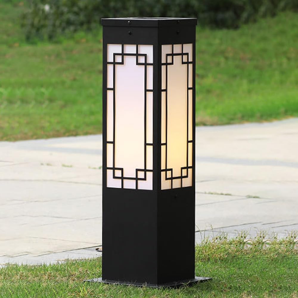 HELCEKOU Outdoor Square Landscape Lights Black E26 Bollard Path Light Modern with Stainless Steel Housing Rainproof Lantern for Garden Courtyard Porch