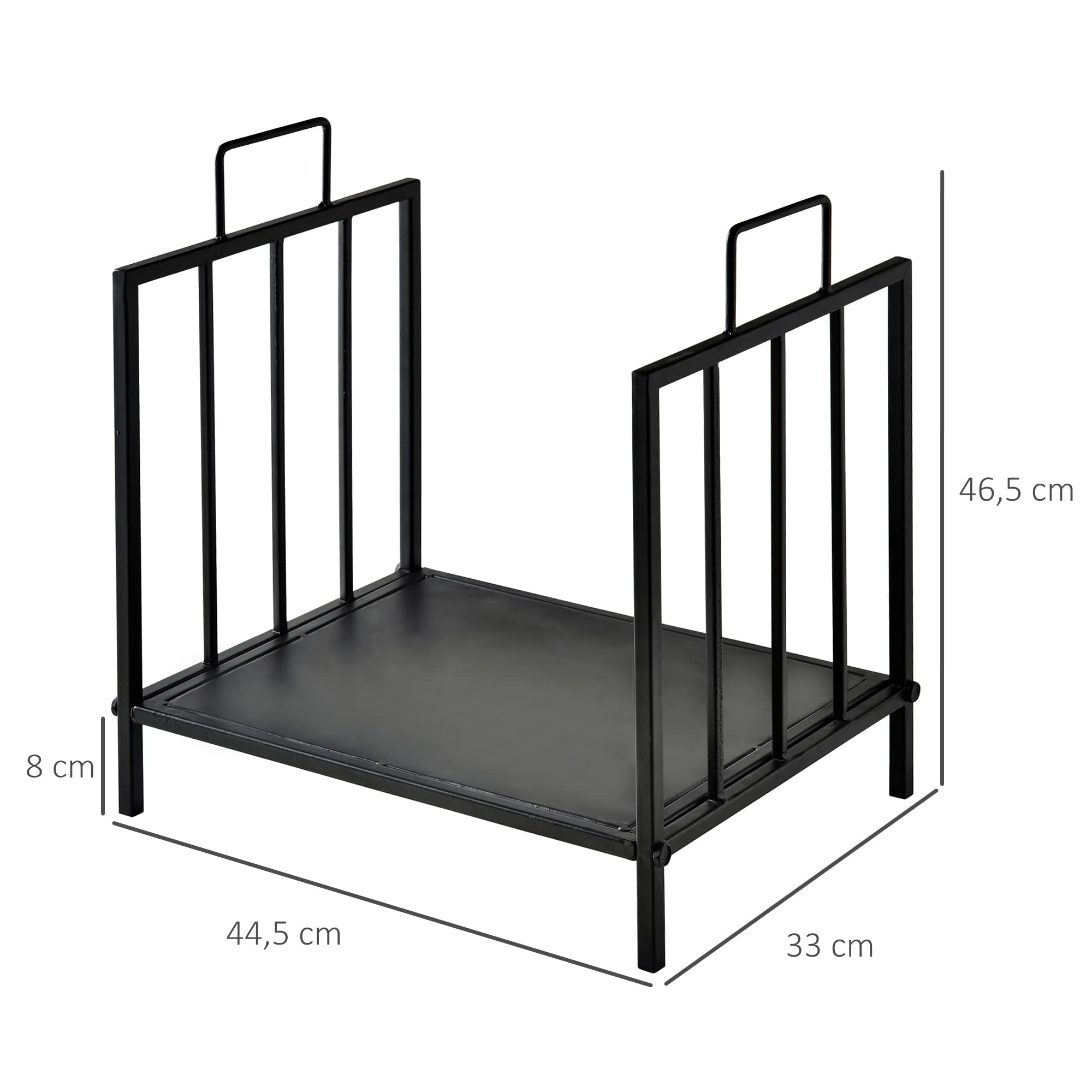 Outsunny Estante de Leña para Chimenea Tradicional Leñero Interior y Exterior Almacenaje para Madera Soporte para Leña con Asas Diseño Elevado 44,5x33x46,5 cm Negro