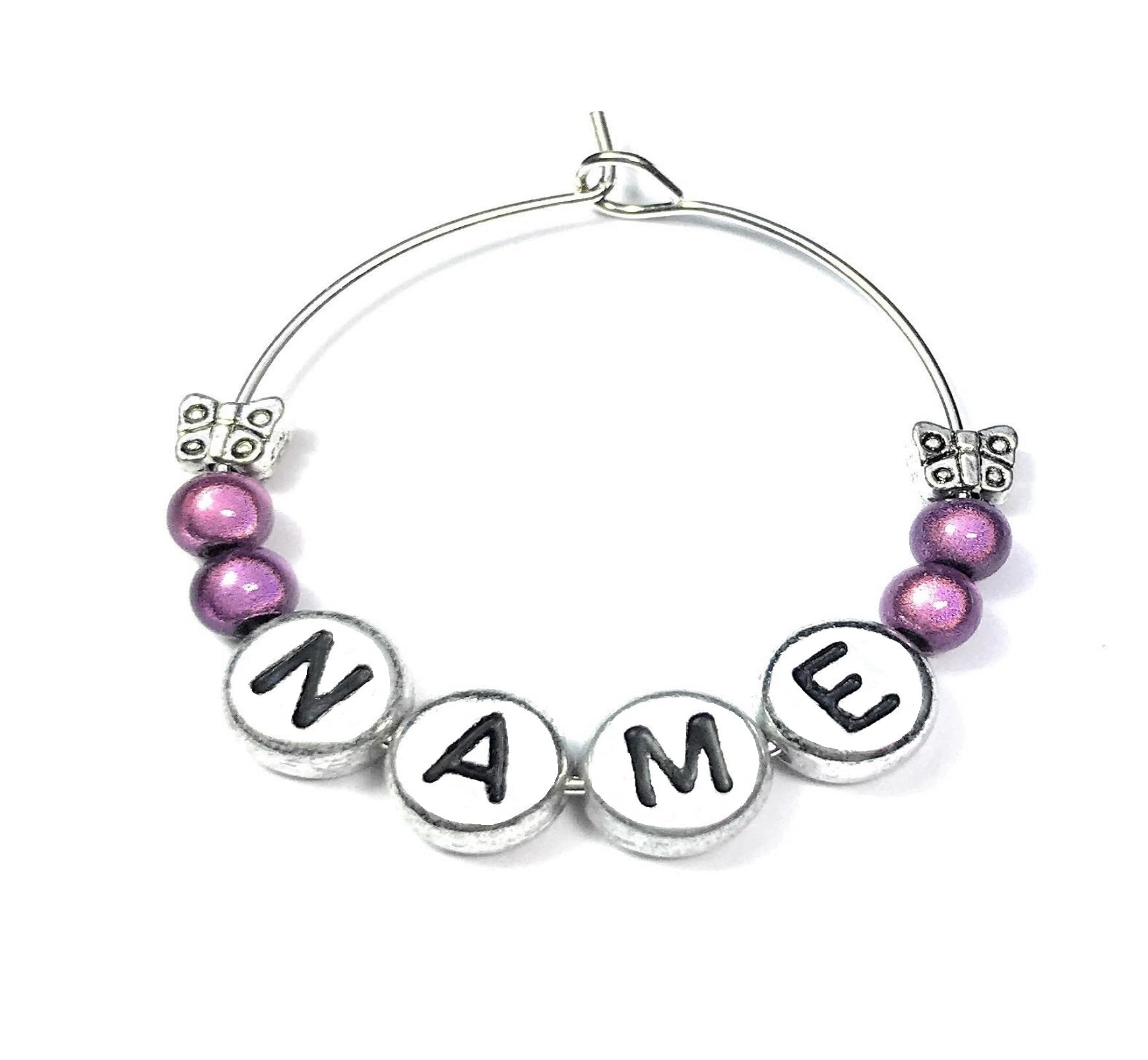 Libby's Market Place Multicolour Personalised Name Wine Glass Charm With Butterflies On A Gift Card