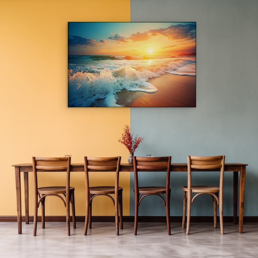 Canvas for Living room. Sunset Serenity on the Sands Embracing the Dance of Dusk�s Glow, 27 x 18 inch Canvas Wall Art - Contemporary Masterpieces - Modern Home Decor - 69x46 cm (27x18 inch)
