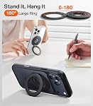 TORRAS Magnetic Phone Grip Ring Holder Kickstand [2-Sided Magnetic] [360 Rotation] Fit for MagSafe Accessories for iPhone 17 16 15 14 13 12 11 Samsung, Google, Black