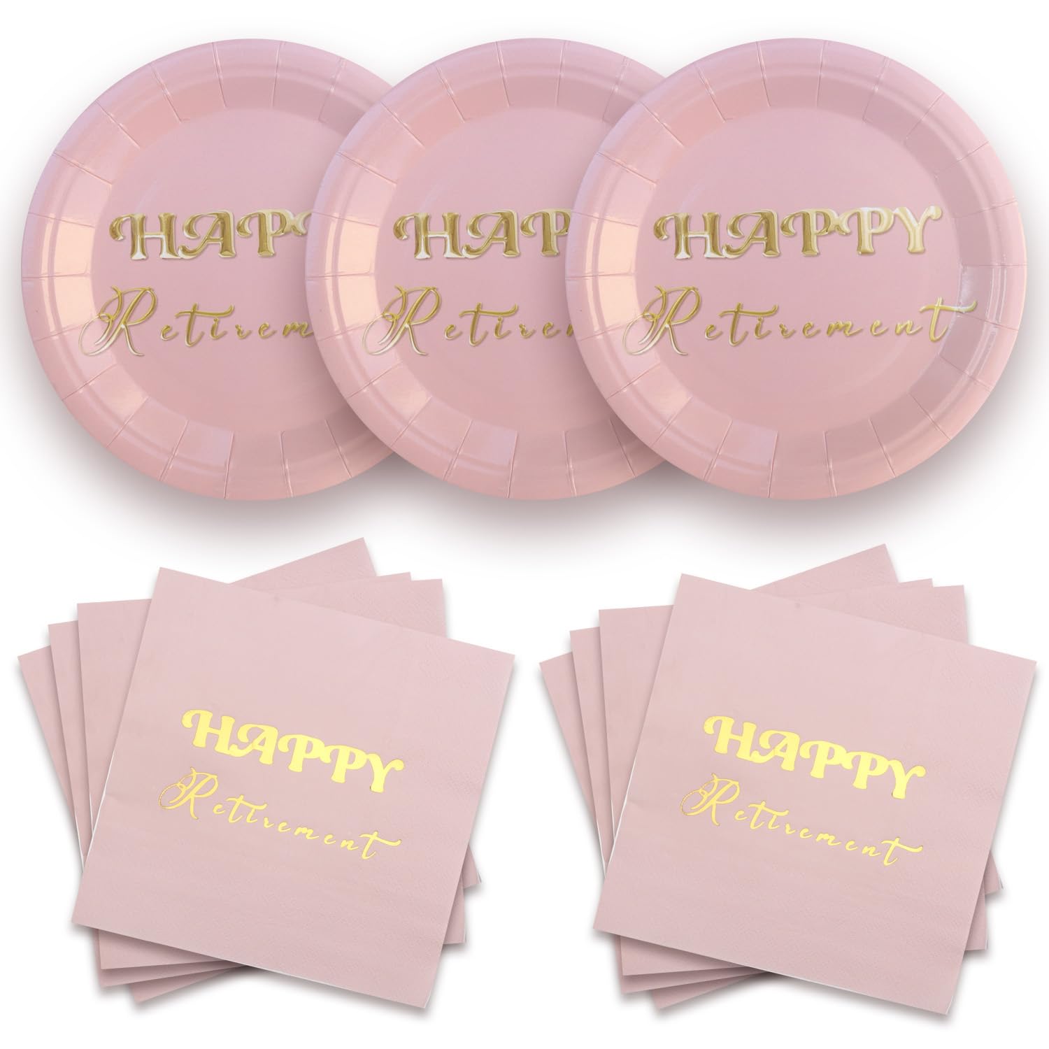 Pandecor 20 Pieces Retirement Party Plates and 20 Pieces Napkins Party Supplies Set Serve up to 20 Guests (rose and gold retirement)
