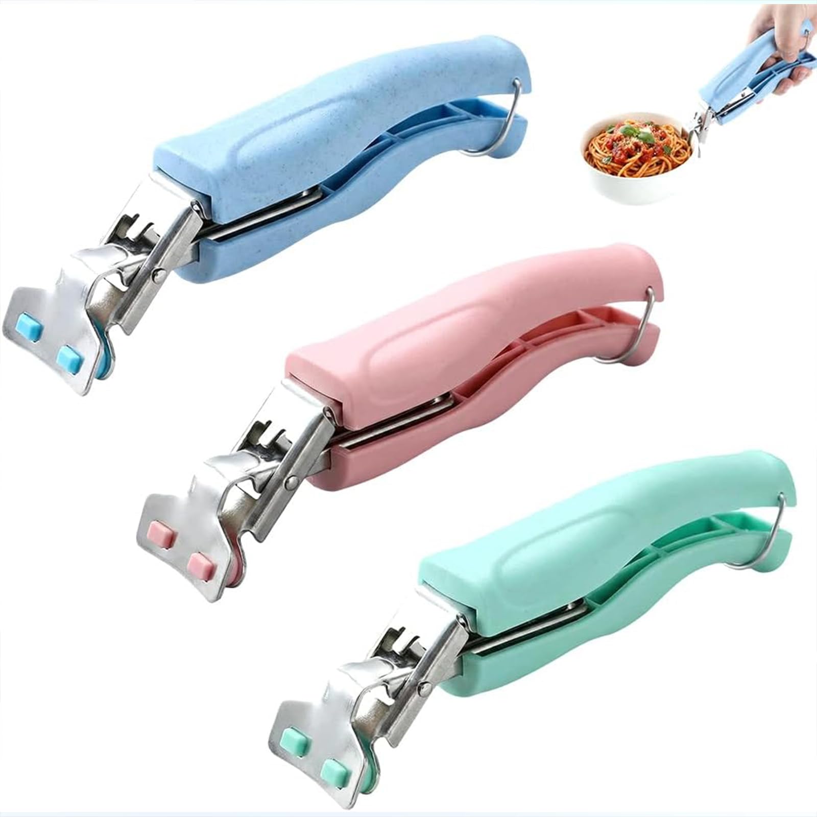 Plate Lifter,Stainless Steel Anti-Scalding Hot Bowl Dish Plate Gripper,Non-Slip Clips Tongs,Multi-Purpose Clamp Holder,Grippers Tongs for Cooking (Pink + Blue + Green)