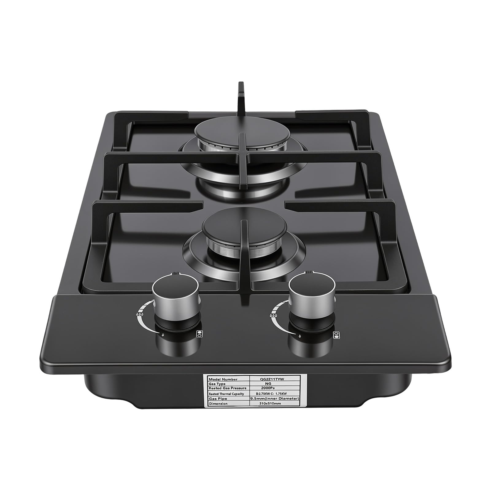 Tragbare Gasherd 2 Flammig, Mitgelieferter Umrüstdüse, 1.3m Schlauch, 51×31×10cm, 3kw+1,75kw Brenner, Gaskocher Camping, Gaskochfeld Outdoor (Schwarz)