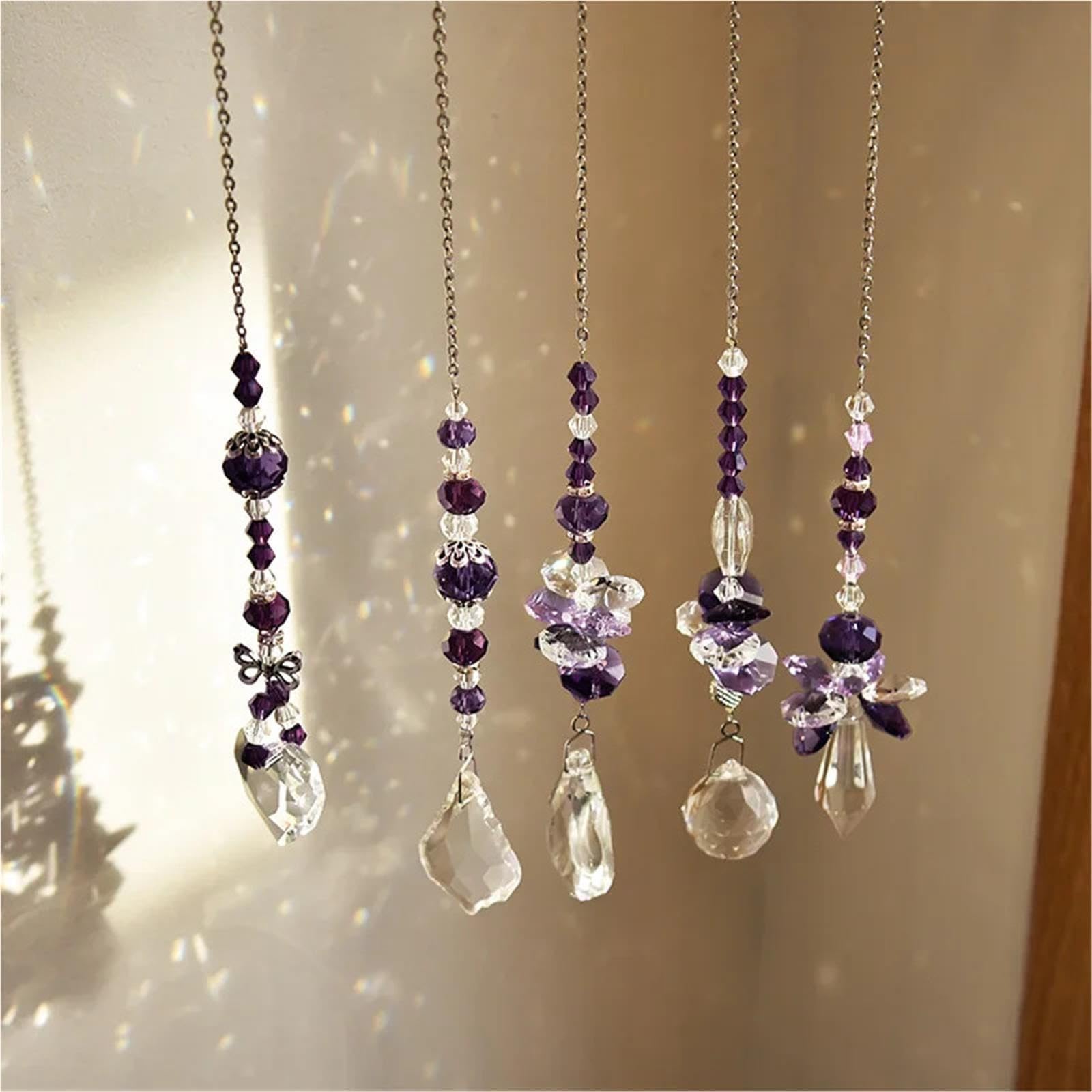 Garten Windspiel 5er-Pack Amethyst/Rosa Kristall-Windspiel-Anhänger for Aufhängen, Rainbow Maker(Pink)