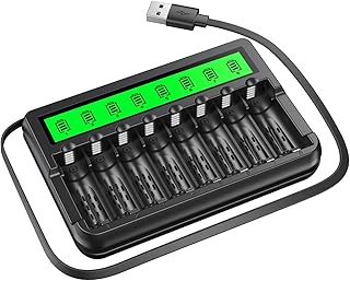 EBL Smart LCD Battery Charger for AA & AAA Ni-MH Ni-CD Rechargeable Batteries, Built-in USB and Micro USB input, Intelligent Battery Detection Technology, AA AAA Battery Charger