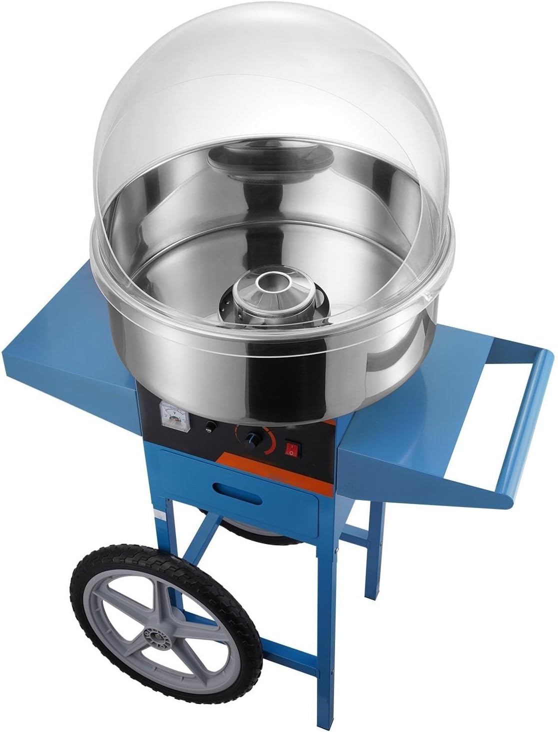 Electric Cotton Candy Machine Cart with Cover, 1000W Commercial Floss Maker w/Stainless Steel Bowl, Sugar Scoop and Drawer, Perfect for Home, Carnival, Kids Birthday, Family Party, Blue