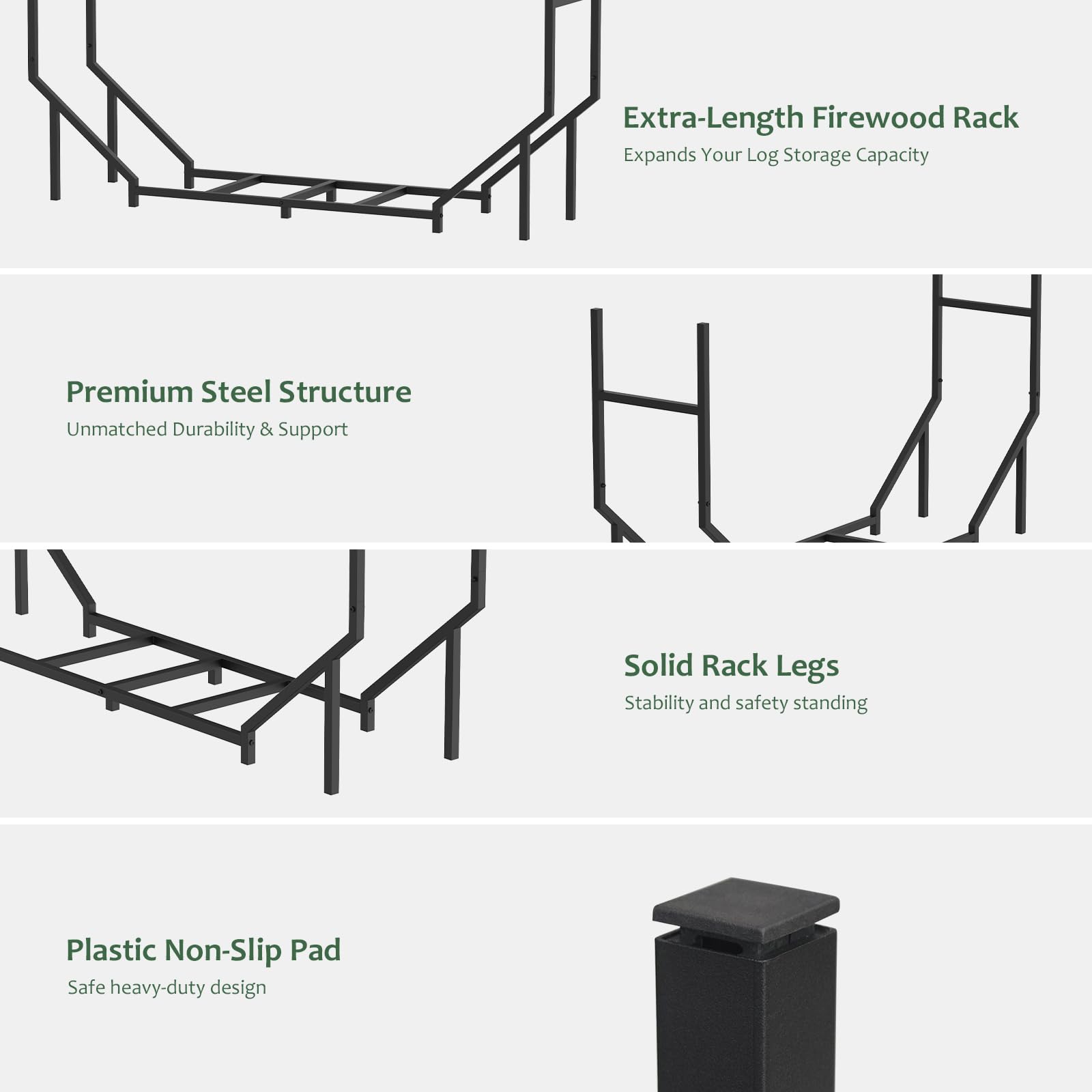 CADUKE Soporte de leña de metal de 1,4 m para leña, estantes de almacenamiento de leña resistentes para interiores y exteriores, organizador de almacenamiento de madera