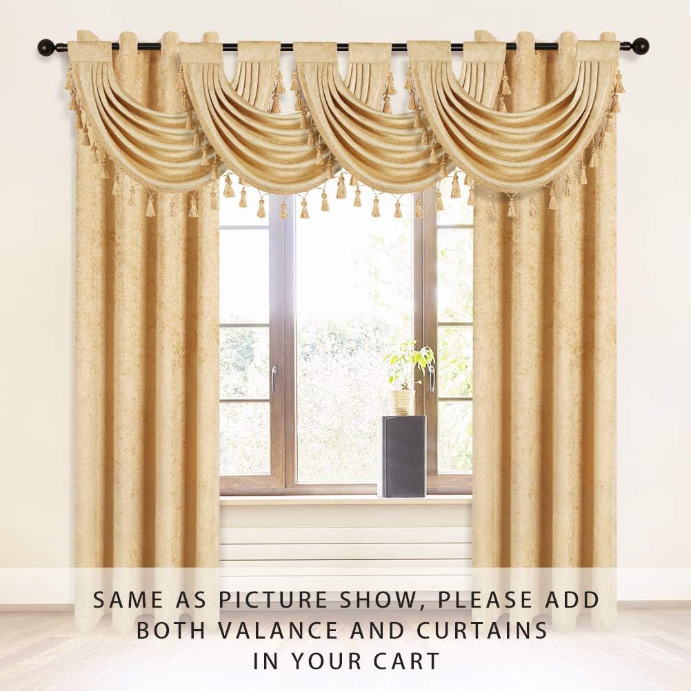 ELKCA Thick Chenille Waterfall Swag Valances for Living Room Gold Valance Window Curtains for Kitchen,Pack of 2 (Gold, 30" W x 22" L)