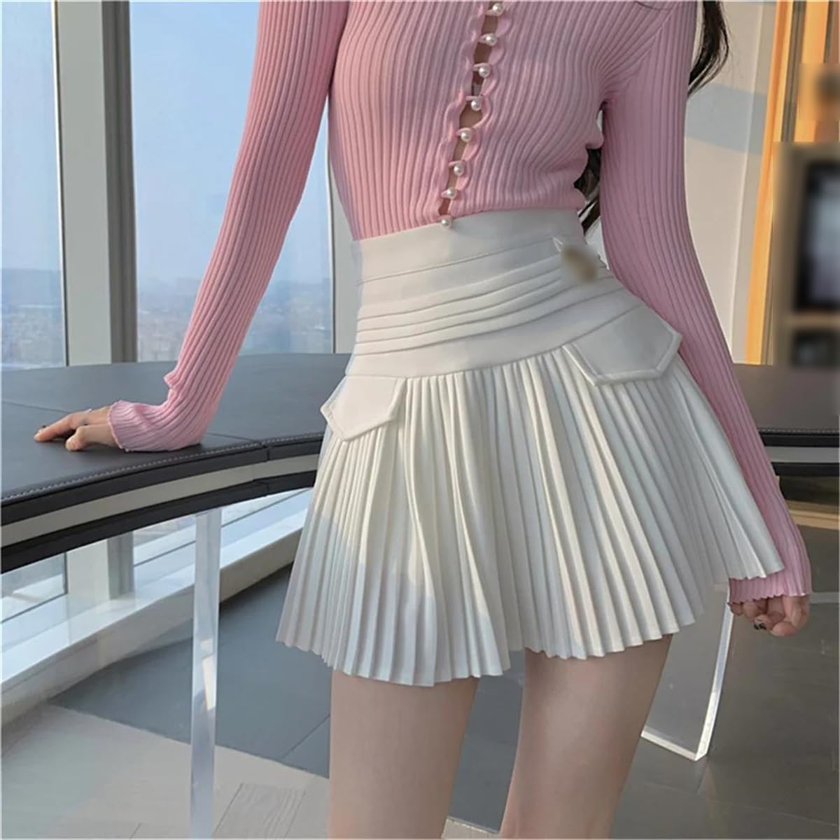 Gonna Corta A Pieghe da Donna in Stile Coreano, Minigonna A Vita Alta Casual Tinta Unita Estiva, Semplice Gonna A Trapezio