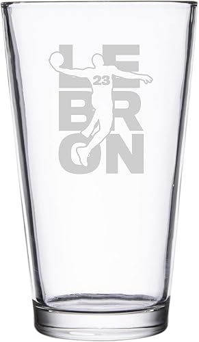Vaso de pinta grabado con láser para deportes de baloncesto para cerveza, jarra de 16 onzas (Lebron #23)