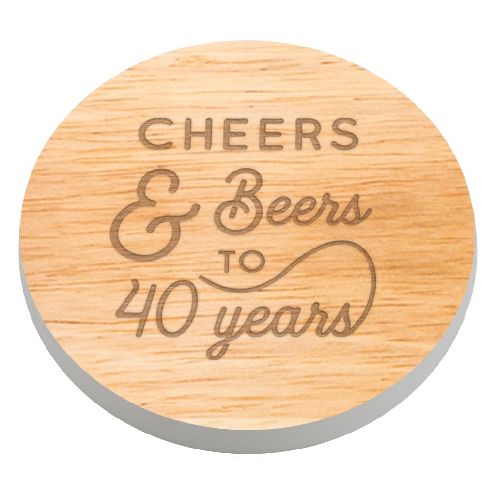 Engraved Wood Coaster "Cheer and Beers to 40 Years" Design | 40th Birthday Gifts for Men Him | Drinking Gift For Dad Brother | Letterbox Gift For Friends Birthday (Grey)