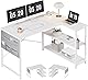YeTom l字デスク 机 pcデスク ゲーミングデスク 右棚左棚 幅107cm 学習机 ゲーミングテーブル パソコンデスク 勉強机 収納袋付き作業机 白い