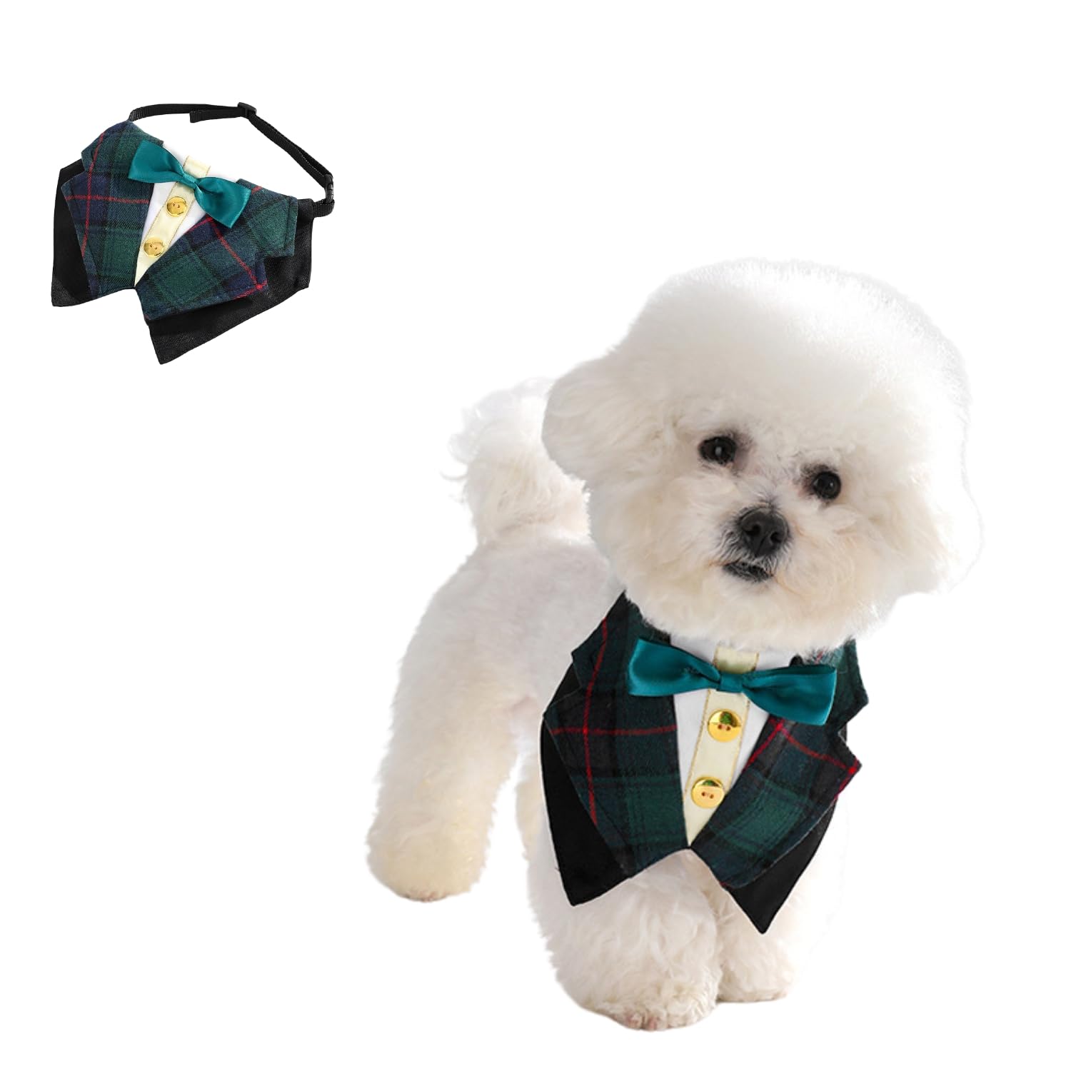 Small Dog Tuxedo Bandana,Formal Dog Wedding Bib Kerchief Adjustable Dog Valentines Bowtie Scarf Party Tux for Cat Puppy Small Dog_M(Green)