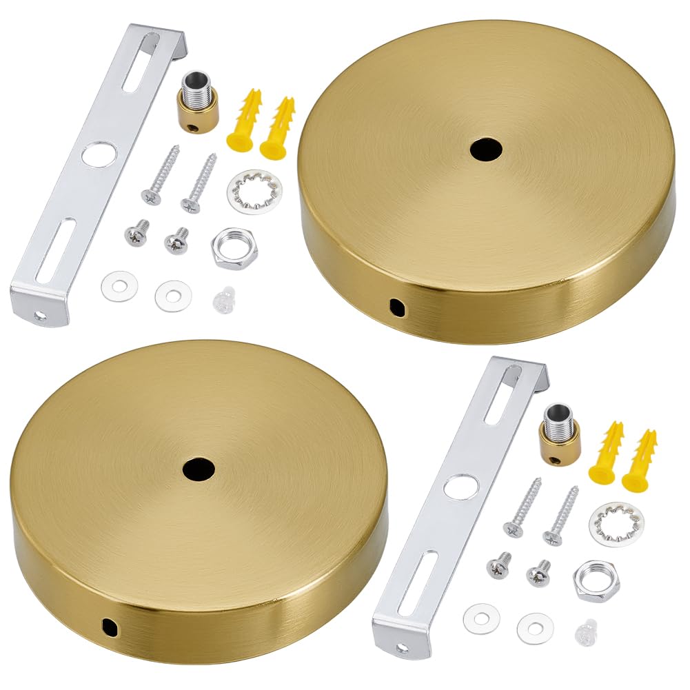PH PandaHall 2 Sets 4.6 Inches Light Canopy Kit, Ceiling Cover Plate Golden Round Chandelier Ceiling Plate Replacement Pendant Light Kit for DIY Project Lighting Fixtures Chandeliers Pendant Wall Lamp