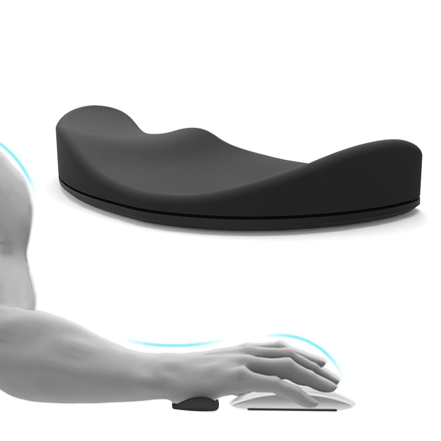 Ergonomic Right Hand Silicone Mouse Wrist Rest & Keyboard Wrist Pad | Wrist Glider, Handrest & Palm Support Rest for Keyboard and Mouse | Mouse Hand Rest for Carpal Tunnel & RSI (Black)