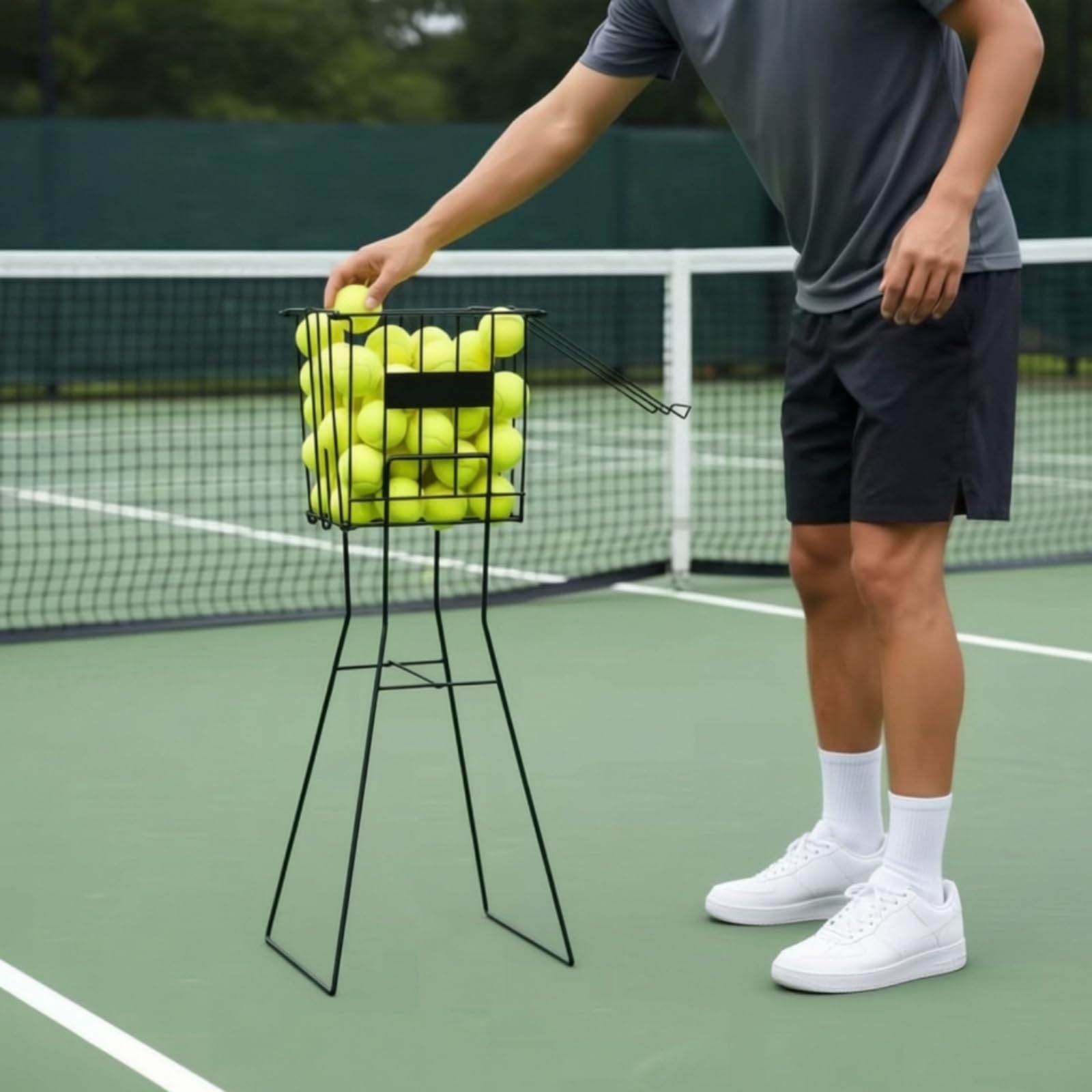Carrello da Tennis Raccoglipalline Carrello Raccolta Cestino Portapalline Organizer in Rete di Design Portatile E Raccolta Rapida Capacità 72 Palline