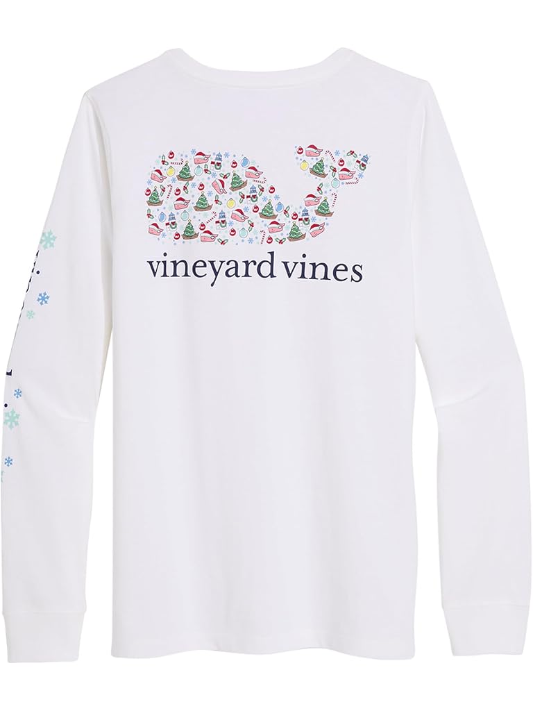 White Vineyard Vines Santa Whale Icon Whale Fill Long-sleeve Pocket Tee