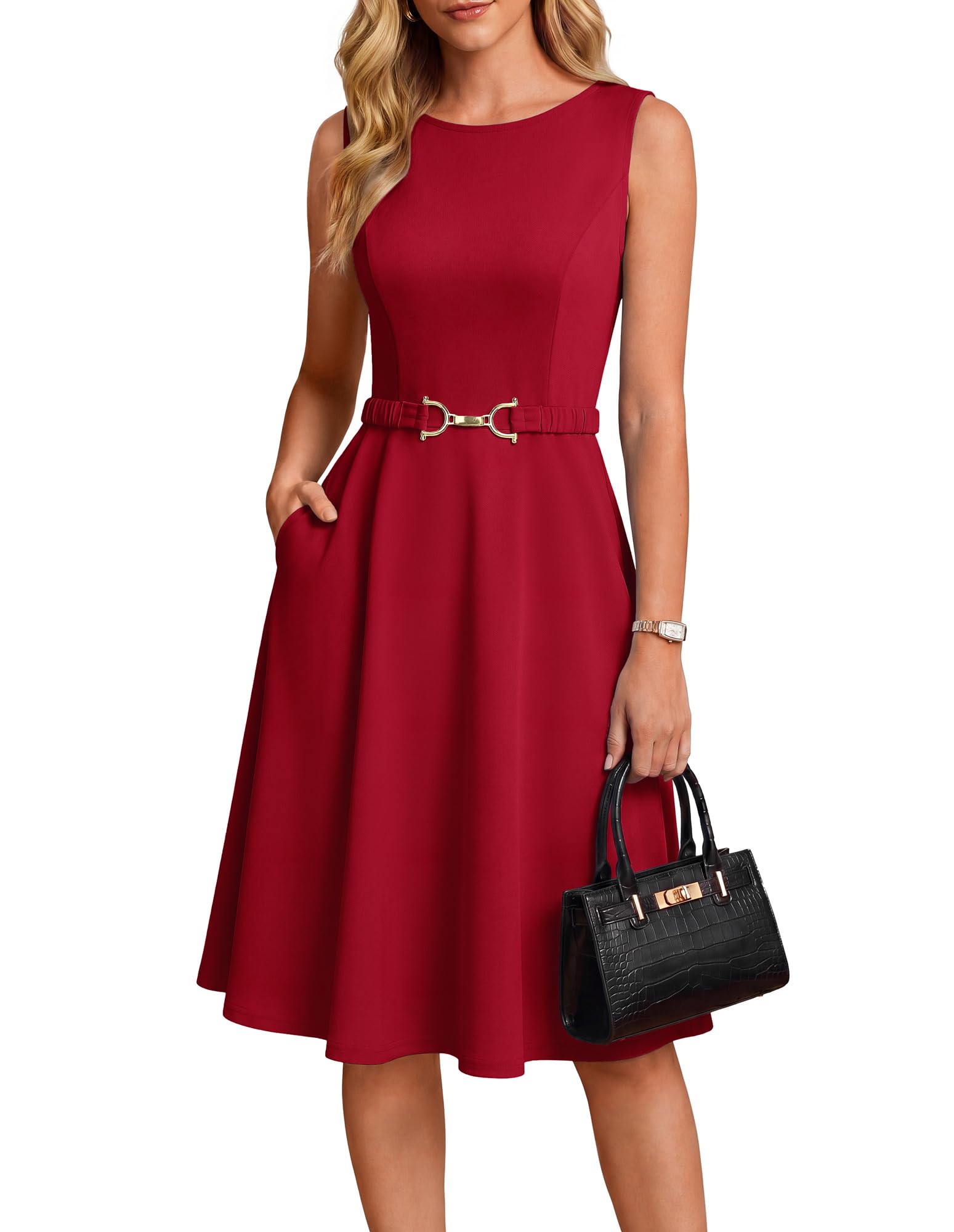 GRACE KARIN Vestidos de verano para mujer, cuello redondo, acampanado, para