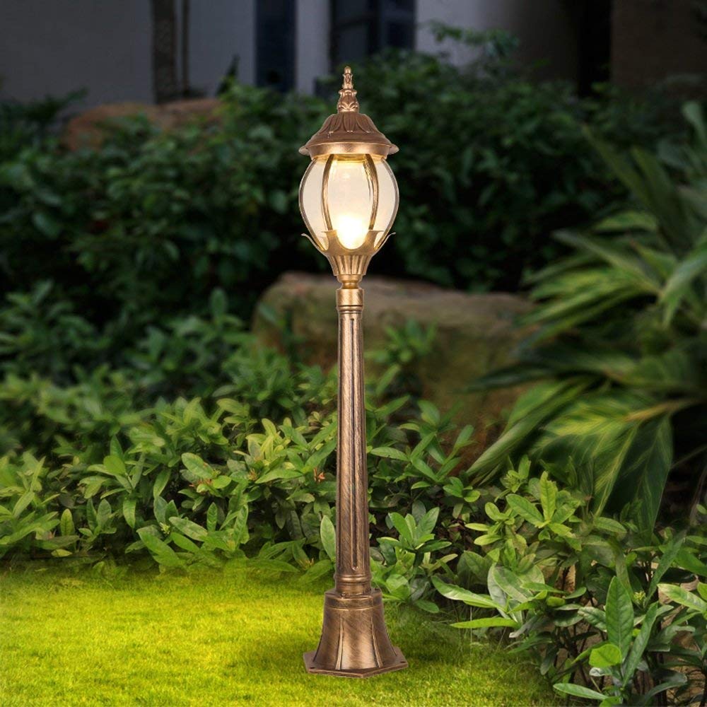 Europa Vintage Amerykańska Szklana Latarnia Zewnętrzna Ogród Trawnik Lampa Antyczne Aluminium IP54 Wodoodporna Kolumna Aluminiowa Metalowa Lampa Podłogowa Patio Balkon Tr,Bronze-140cm