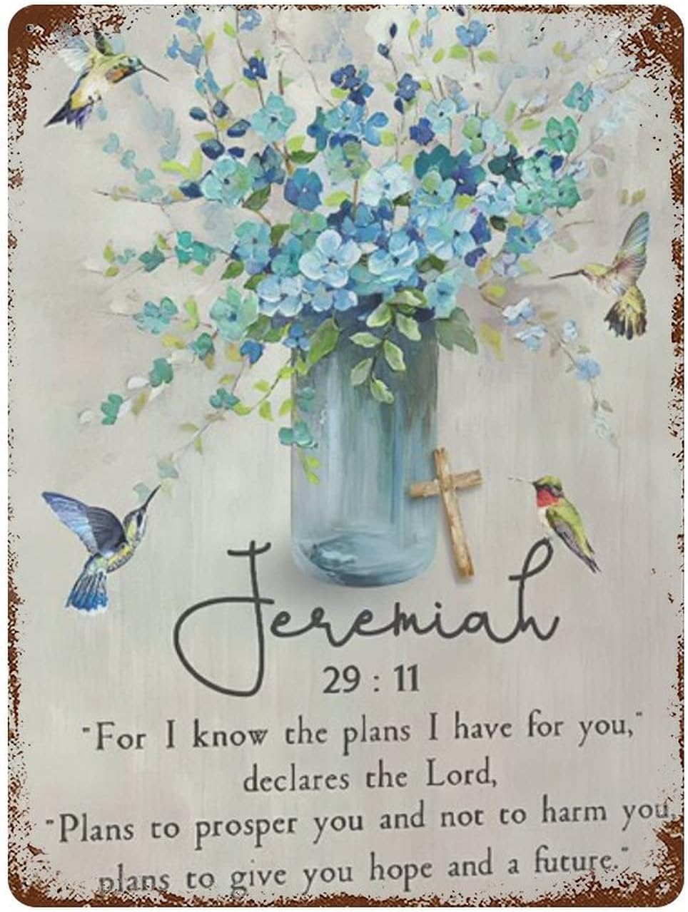 Pibonto Wall Art Christian Bible Verses Metal Sign Prints Rustic Religious Floral Plants Christian Gifts Inspirational Farmhouse Artwork Living Room Home Wall Decor Posters Iron Painting Plaques 5.5X8 Inch