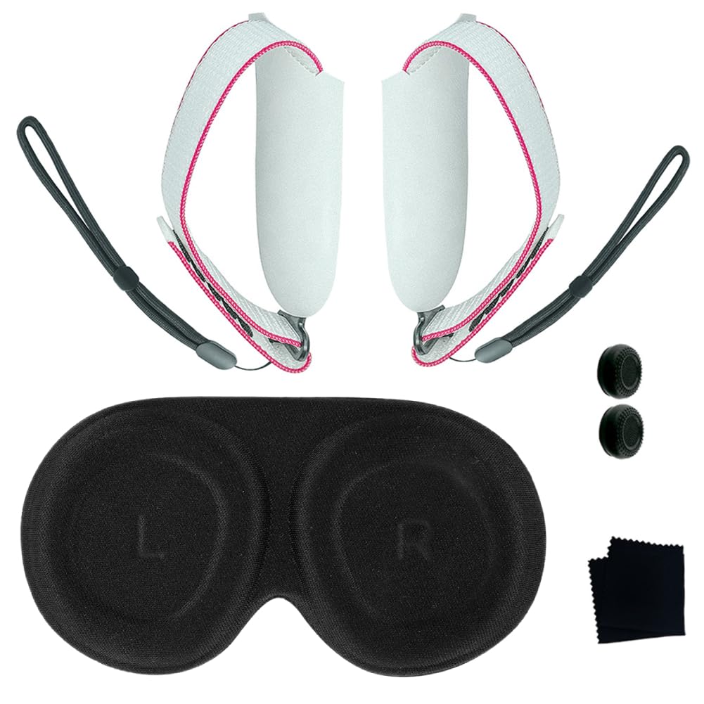 AZURAOKEY Compatible with Meta 3 Accessories Bundle Battery Cover Replacement Kit Adjustable Active Straps EVA Lens Protection Cover for Meta Quest 3 Controller