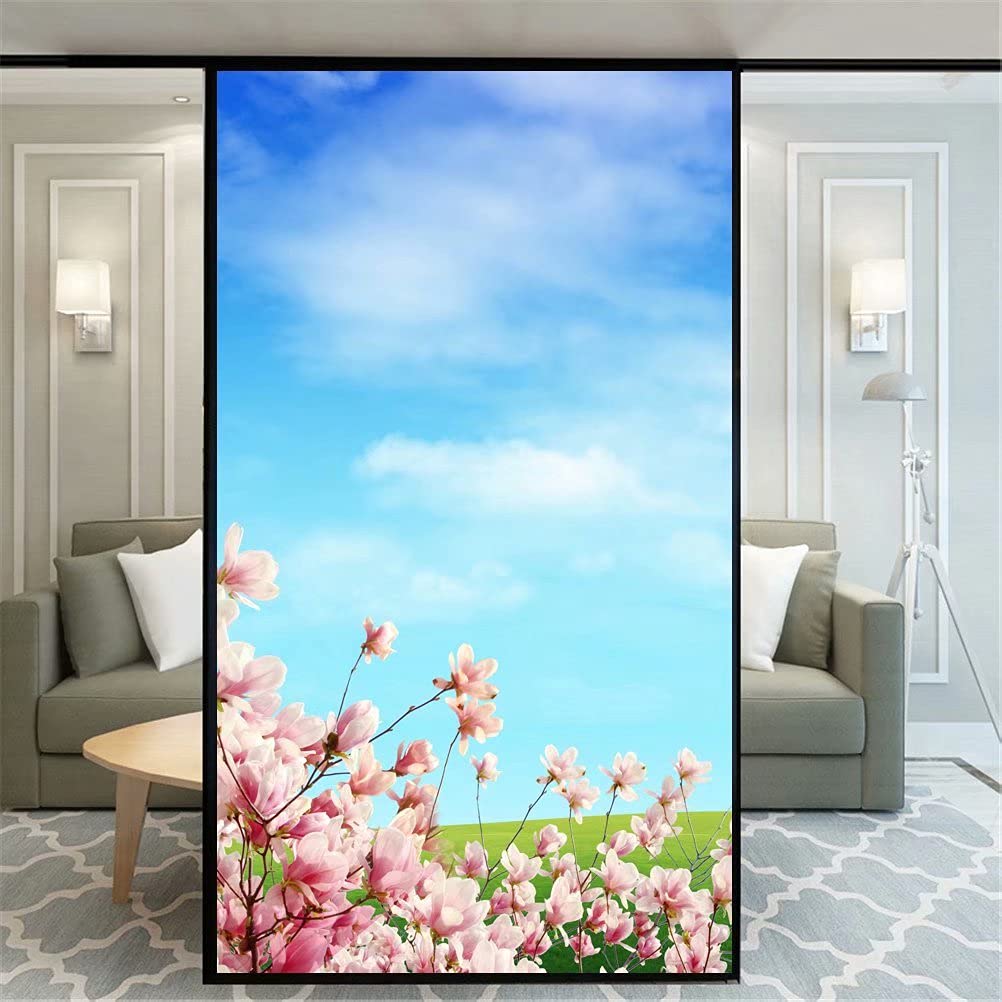 Xijier Privacy raamfolie mooie roze bloem 72AB decoratieve ondoorzichtige niet-klevende statische vastklampen matglas raamfolie raamstickers voor thuiskantoor 80 x 160 cm (31,5 x63